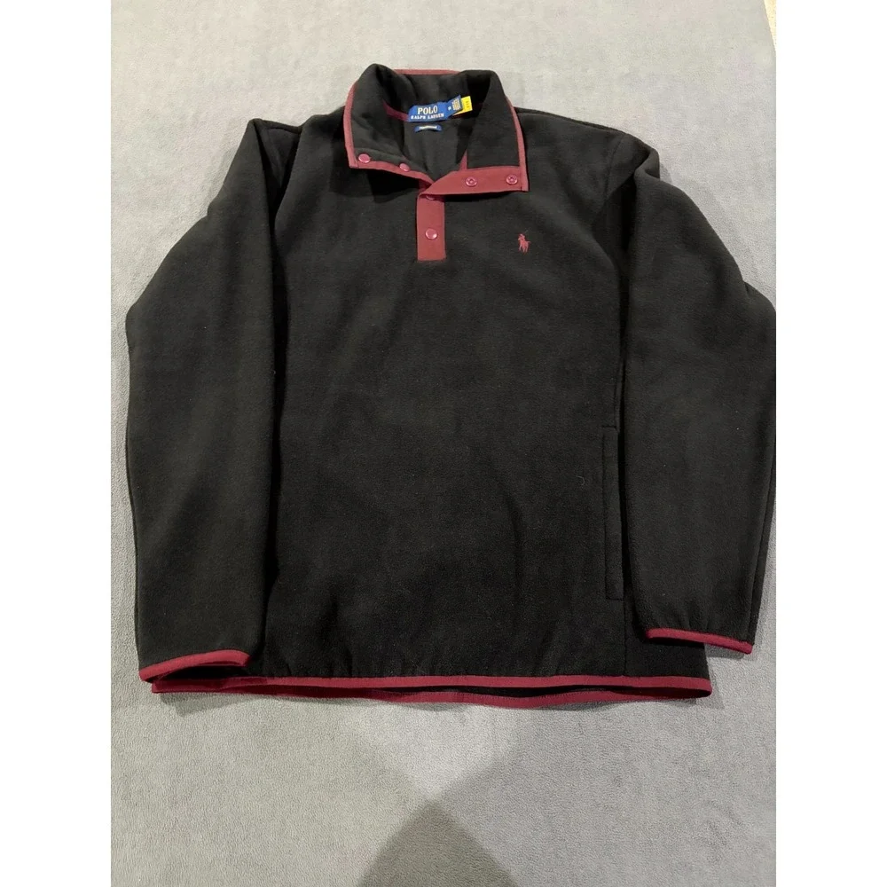 Polo Ralph Lauren Fleece Sweatshirt Mens M Black Performance 1/4 Snap Pullover